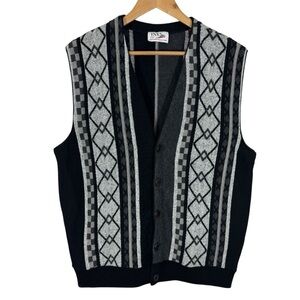 INXS Vintage 90s Sweater Vest Mens L Dark Neutrals Button Front Sleeveless EUC